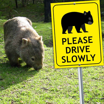 Wombat Cute Please Drive Slowly Bright Yellow Sign - New Signs